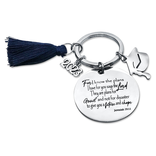 Graduate Tassel Keychain with Jeremiah 29:11 Bible Verse with Charm Representing the Year of Graduation