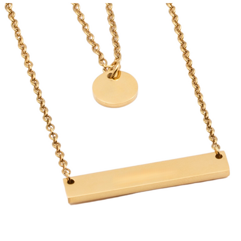 Double Chain Scripture Bar Necklace with Initial Disc
