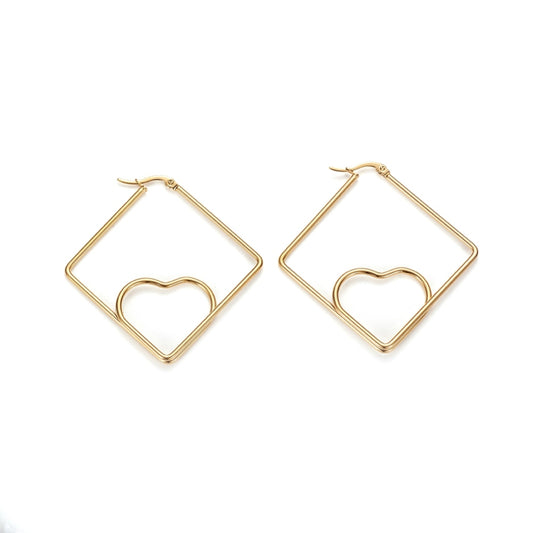 Square Earrings with Heart in the Middle