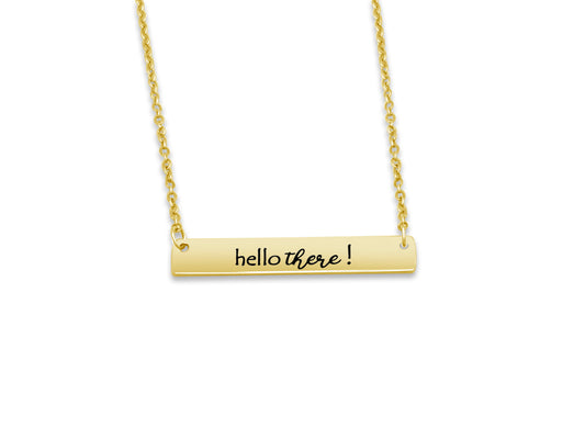 Hello there! Bar Pendant Necklace with Bible Verse Scripture on Opposite side I Peter 5:14