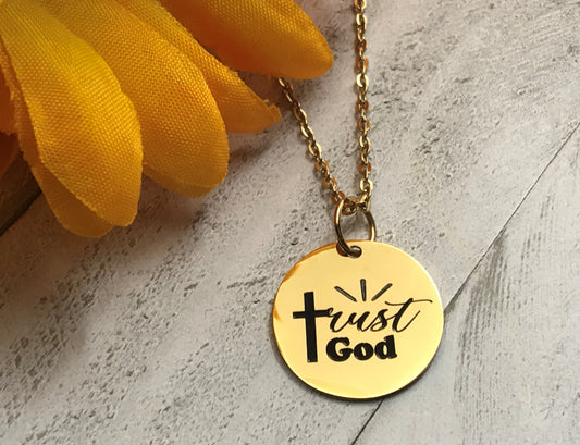 Trust God Pendant Necklace with Bible Verse Scripture on the Opposite Side Proverbs 3: 5-6