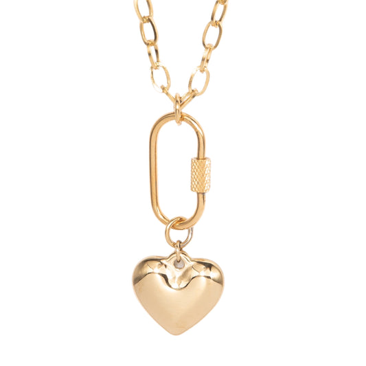 Heart Pendant Link Chain Necklace in Silver and Gold Color