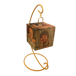 Personalized Photo Cube - Custom Wooden Cube with Choice of Gold or Black Metal Hanger